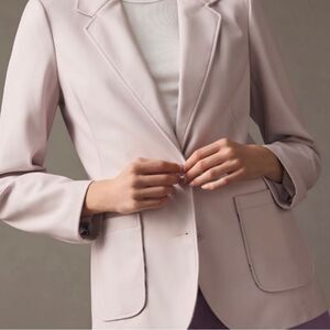 By Anthropologie Faux Leather Blazer lavender size medium double button closure